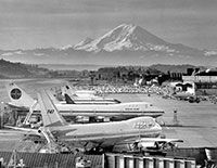 Boeing field with Mt. Rainier in background