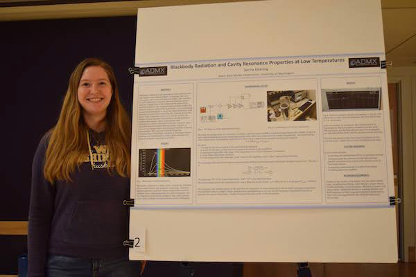 Senna Keesing standing next to her research poster and smiling to the camera