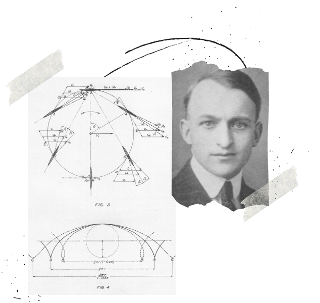 Photo of Frederick Kirsten and an illustration of a mathematical rendering