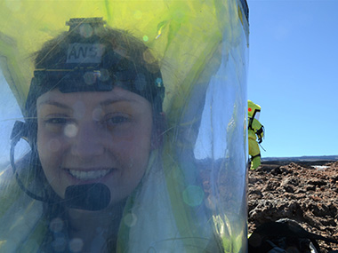 Ansley Barnard and crewmates explore the terrain