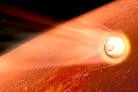 Perseverance Rover Decelerating in the Martian Atmosphere (Illustration)