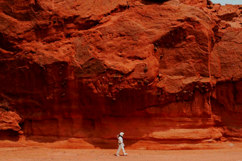 Astronaut walking on Mars