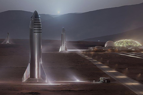 render of a group of rockets on a station