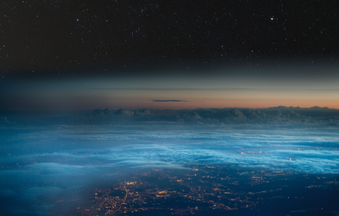 High altitude view of the Earth at night