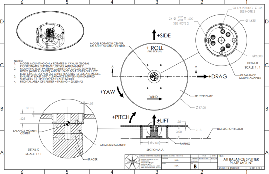 Technical drawing of an ATI Balance Splitter Plate Mount