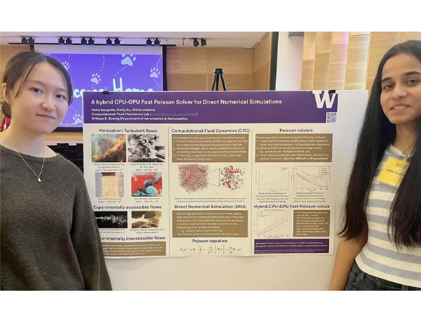 Emily Ku and Neha Saripella explaining their research with their poster