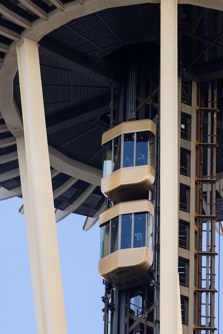Closeup of the elevators on the Space Needle.