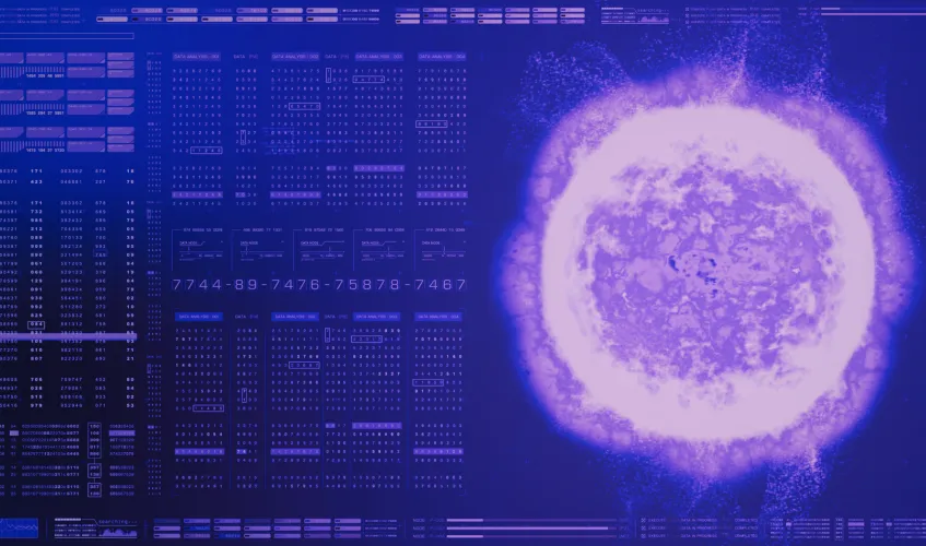 Futuristic interface of a nuclear fusion simulator with digital hologram